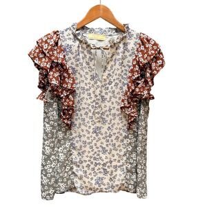 How Very Loved Blouse Womens S Multicolor Ditsy Floral Ruffle Sleeve Boho Top